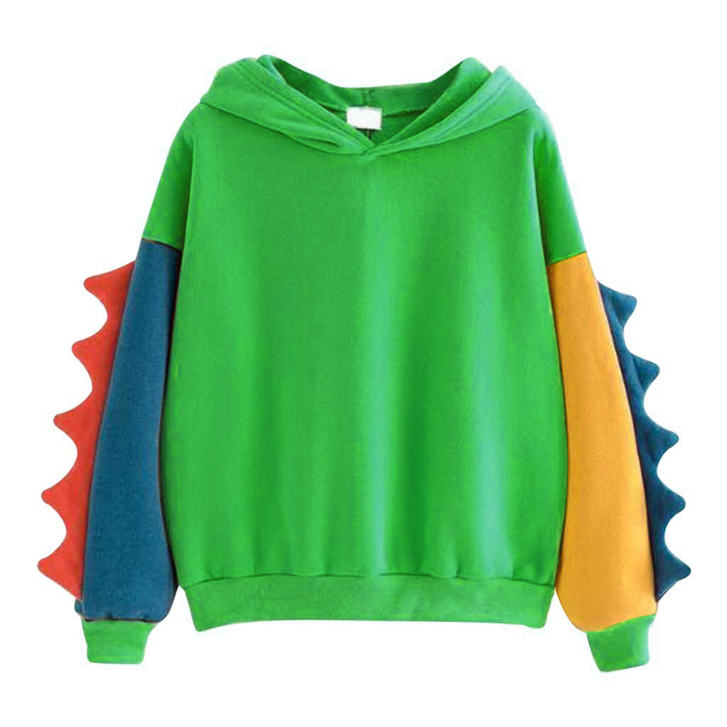 Cute Dinosaur Contrasting Color Hooded Warm Long Sleeve Sweatshirt