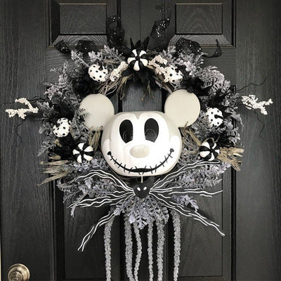 Halloween Pumpkin Head Wreath Door Decoration Hanging Flower Ring Day Decoration
