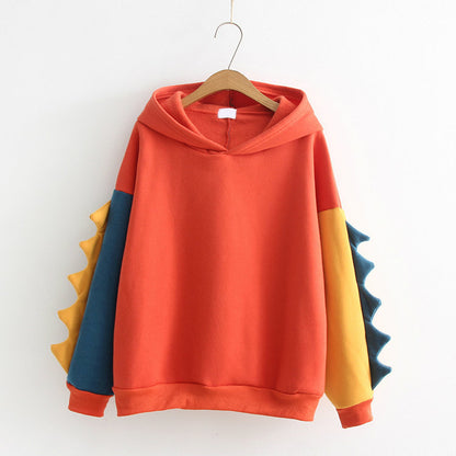 Cute Dinosaur Contrasting Color Hooded Warm Long Sleeve Sweatshirt