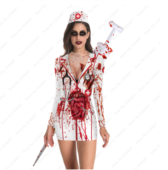 Halloween nurse slim long sleeve dress