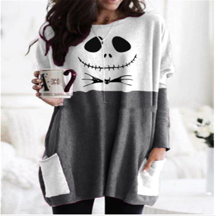 Halloween long-sleeved stitching top