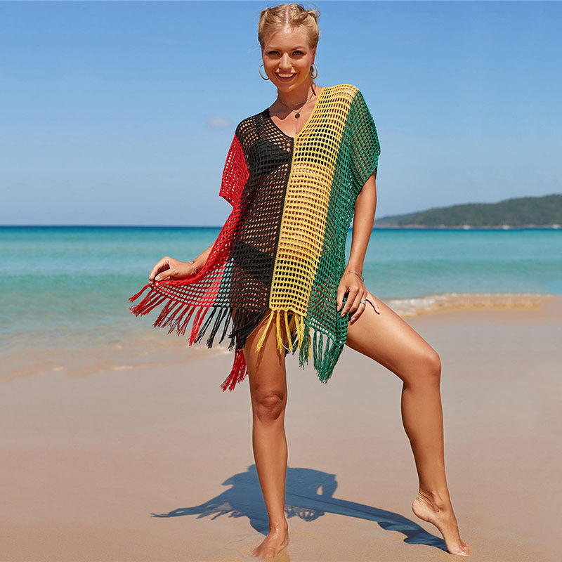 Women's Knitted Colorful Striped Beach Blouse