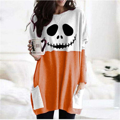 Halloween long-sleeved stitching top