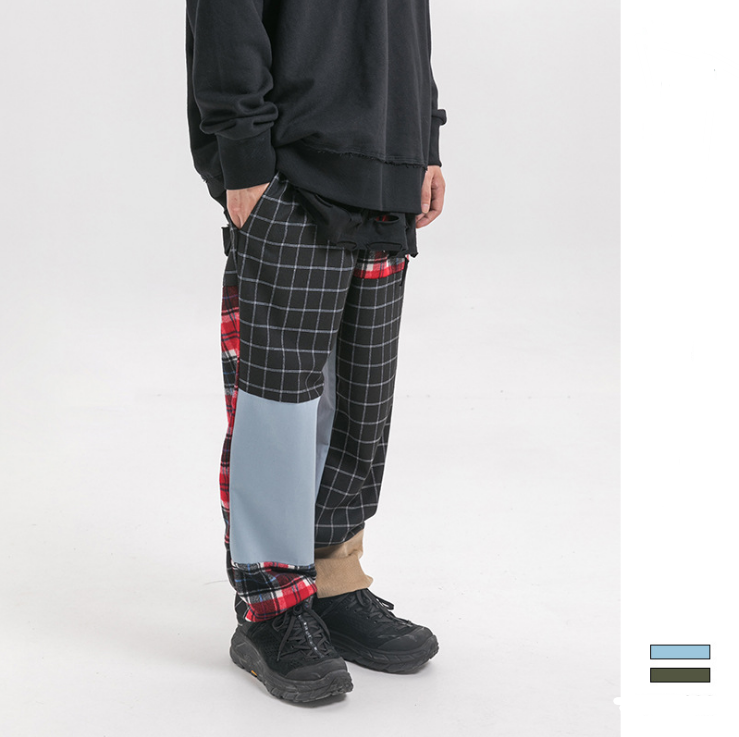 Stitching contrast color casual pants