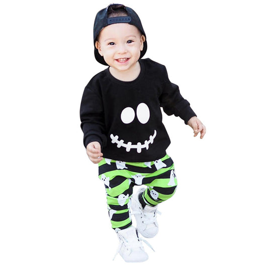 Boys long sleeve Halloween smiley two-piece set