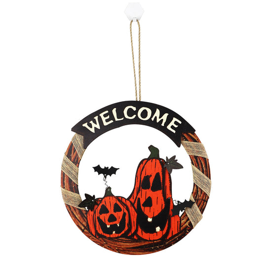 Welcome Sign Garland Door Hanging Halloween Wooden Pumpkin