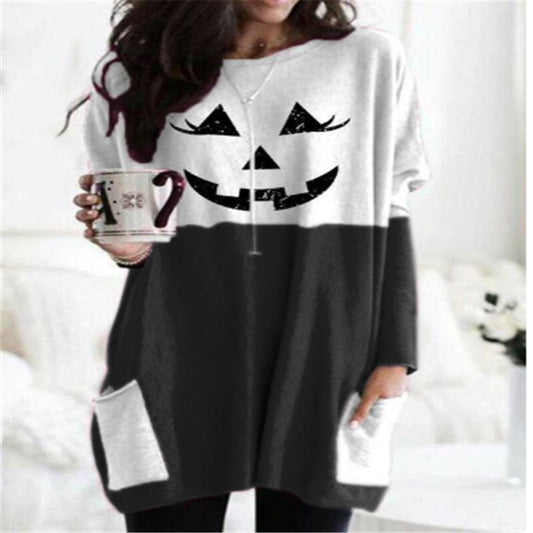 Halloween long-sleeved stitching top