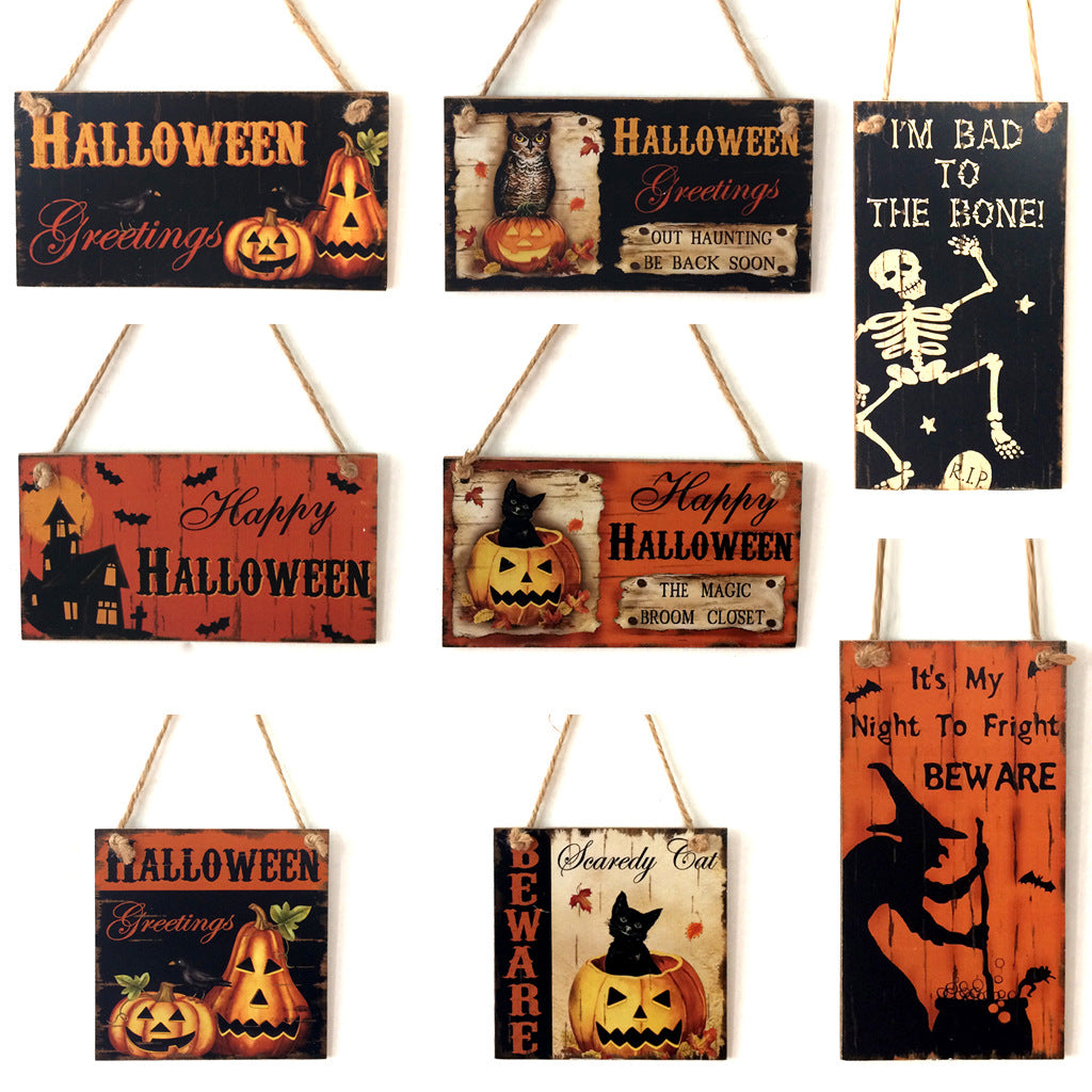 Wooden Halloween Ghost Festival Carnival Night Decoration Gift Hanging Board