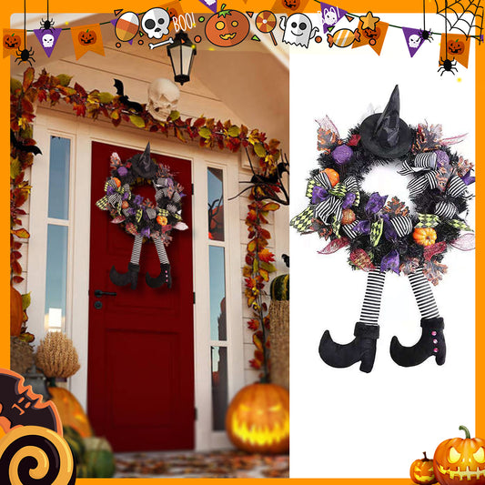 Halloween Door Hanging Wreath Supplies Decoration Halloween Witch Hat Leg Pumpkin Door Wreath Halloween For Home Party Supplies