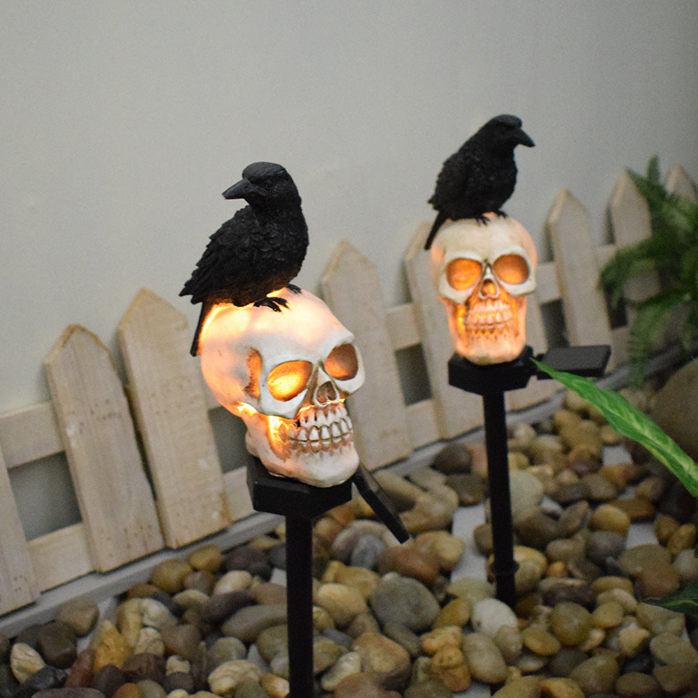 Solar Resin Halloween Crow Skull Outdoors