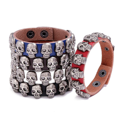 Men's Personality Skull Leather Halloween Bracelet