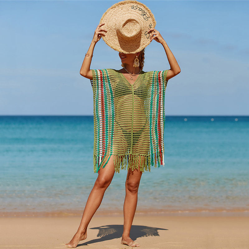 Women's Knitted Colorful Striped Beach Blouse