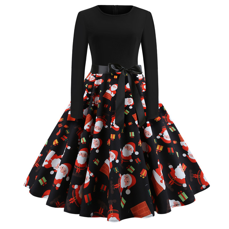 Christmas vintage round neck print skirt